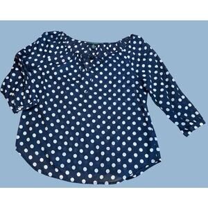 Lauren Ralph Lauren 3/4 Sleeve Blouse Top Shirt Semi Sheer Sz M Navy Blue Preppy